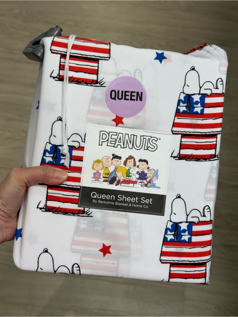 Peanuts Snoopy Stars Queen Sheet Set - White, Red & Blue